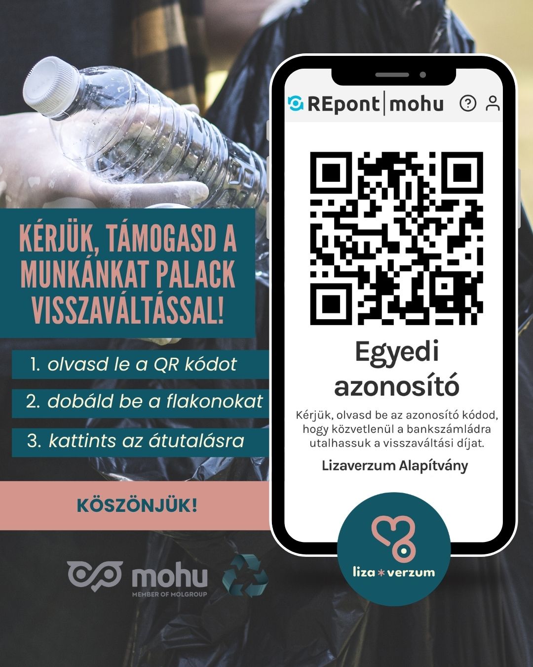 QR kód – Lizaverzum Alapítvány palackvisszaváltás